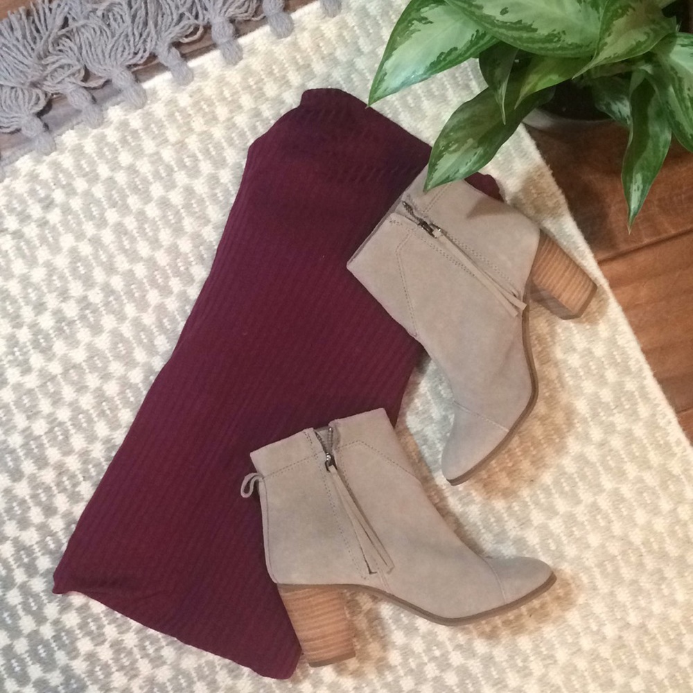 Burgundy Maternity Duster Ribbed Knit Cardigan